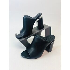 Alexander Wang Avery Black Leather Peep Toe Cutout‎ Block Heel Mules EU 37 US 7